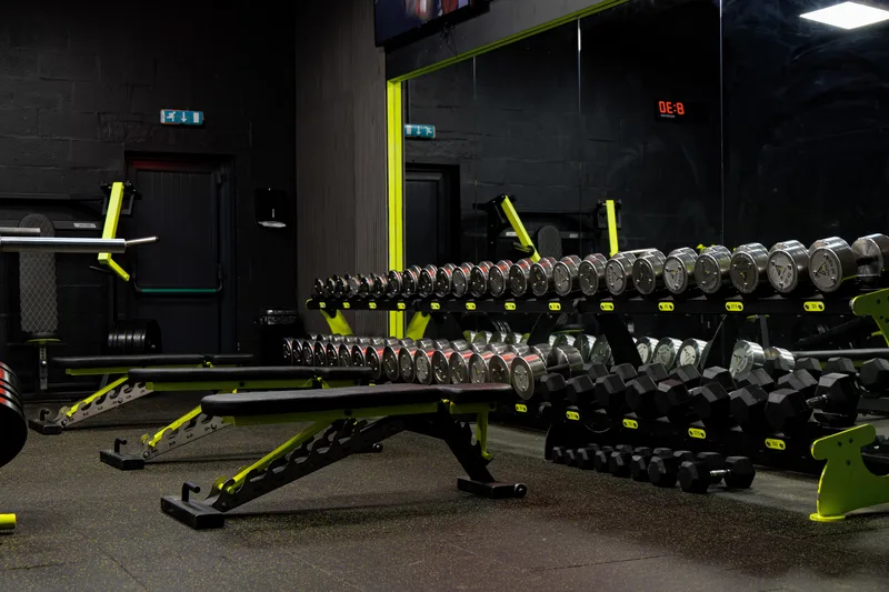 Dumbbell rack at Alpha Athletic gym, Newport