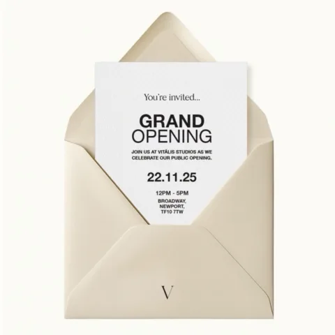 Vitális Studios grand opening invitation — 22 November 2025